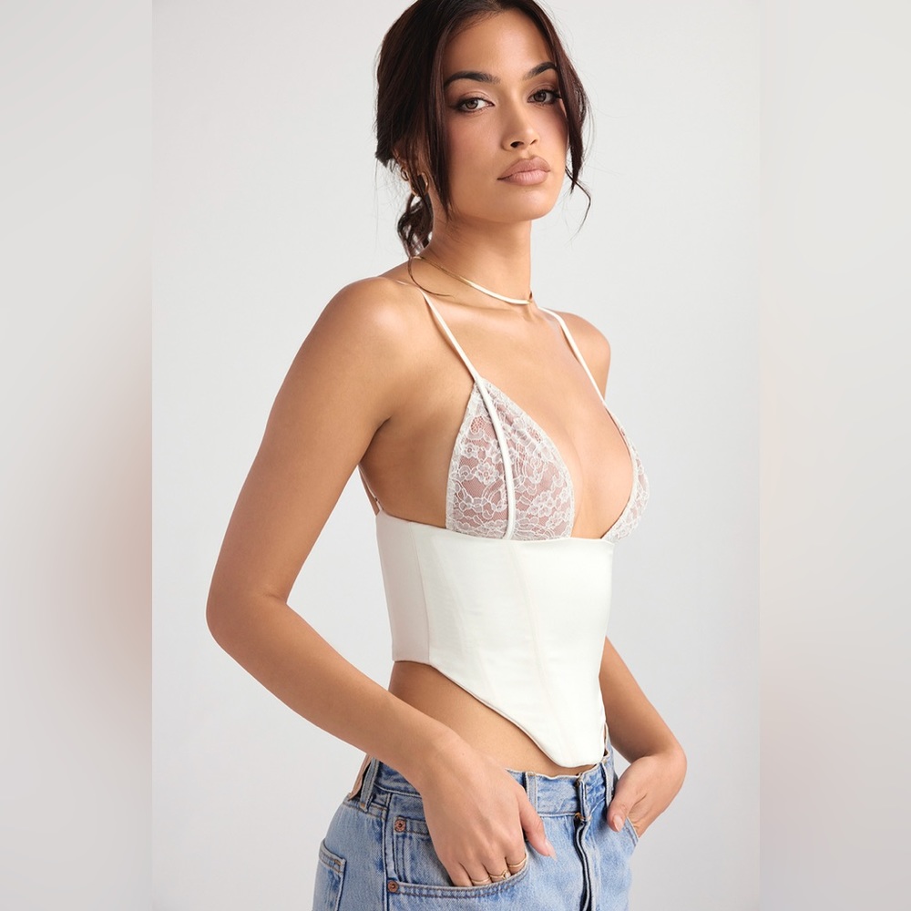 House of CB Emilee Lace Corset Ivory Satin Size Large - Picture 10 of 12